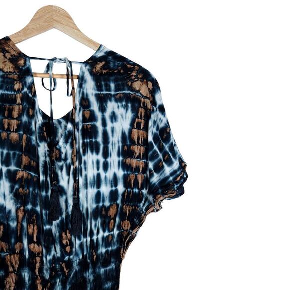 Tiare Womens Maxi Dress Blue Brown Tie Dye  ightweight Cinched Waist Beachy - Picture 7 of 15